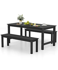 Gymax 3PCS Dining Table Set w/ 2 BenchesPatio Hdpe Weather Resistant Furniture