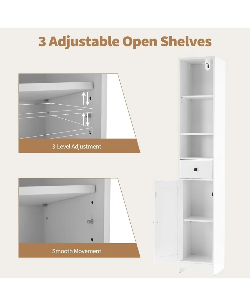 gaomon Tall Bathroom Storage Cabinet, Freestanding with Drawer, Door & Open Shelf, Organizer for Bathroom, Kitchen, Living Room