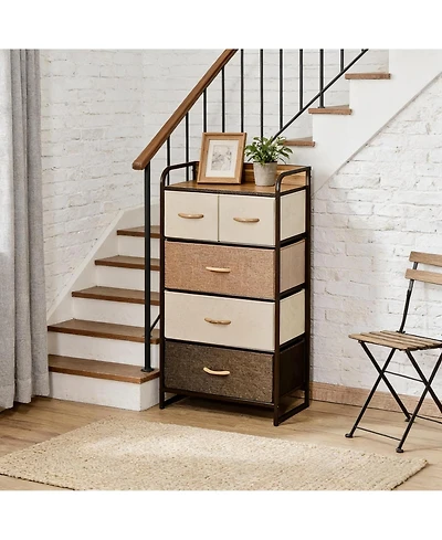 Rainsken 5-Drawer Dresser, Fabric Chest of Drawers, 4-Tier Storage Organizer with Foldable Drawers and Open Shelves for Bedroom and Living Room