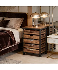 Rainsken 5-Drawer Mobile Storage Cabinet, Industrial Wood Drawer Organizer with Wheels for Office, Bedroom and Entryway