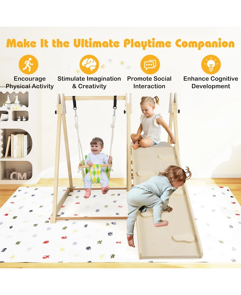 Mecale 4-in-1 Indoor Jungle Gym with Baby Swing and Climbing Ramp for Toddlers