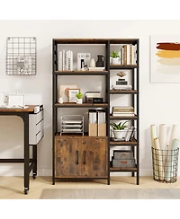 Sugift Double Wide 8-Tier Bookshelf with 2-Door Cabinet for Living Room Home Office-Rustic