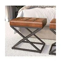 Jofran Global Archive Distressed Genuine Leather Ottoman Stool