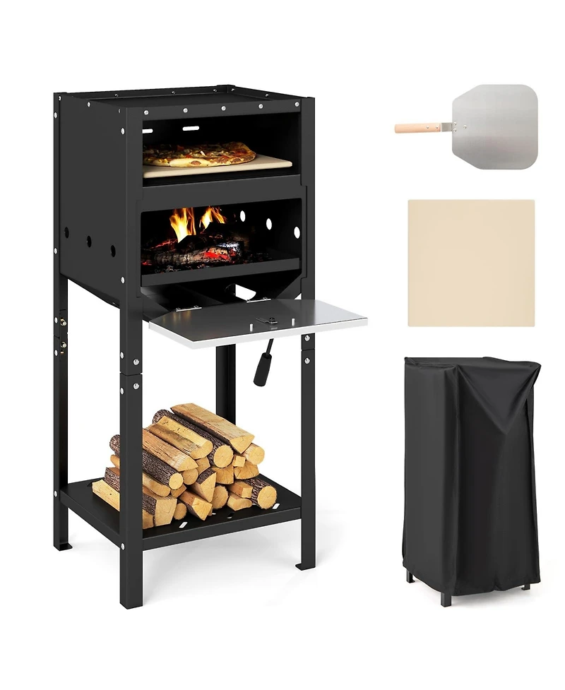 Ecooso 12" Outdoor Pizza Oven with Ash Tray & Wood Storage Compartment