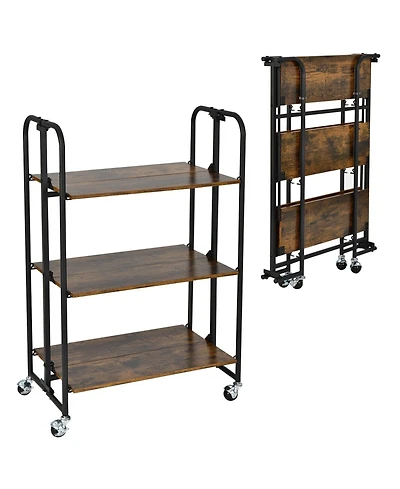 Volenca Folding Rolling Kitchen Utility Cart, Serving Island with Storage Shelves