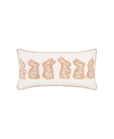 C&F Home Easter Bunnies in a Row Burlap Embroidered Piped Throw Pillow, 12" x 20"