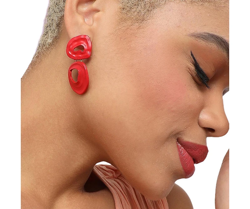 Sohi Women's Red Circular Hollow Drop Earrings