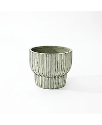 LuxenHome Vintage Distressed 13.4-Inch Tall Round Cement Planter