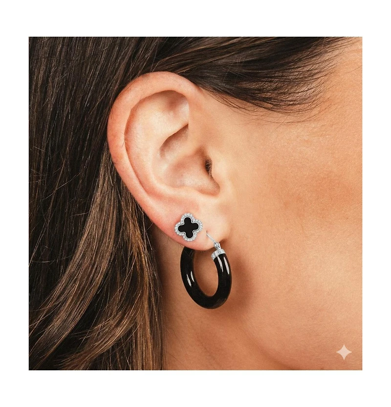 Curata Jewelry Solid Sterling Silver Simulated Dyed Jade Hoop Earrings 26x4mm