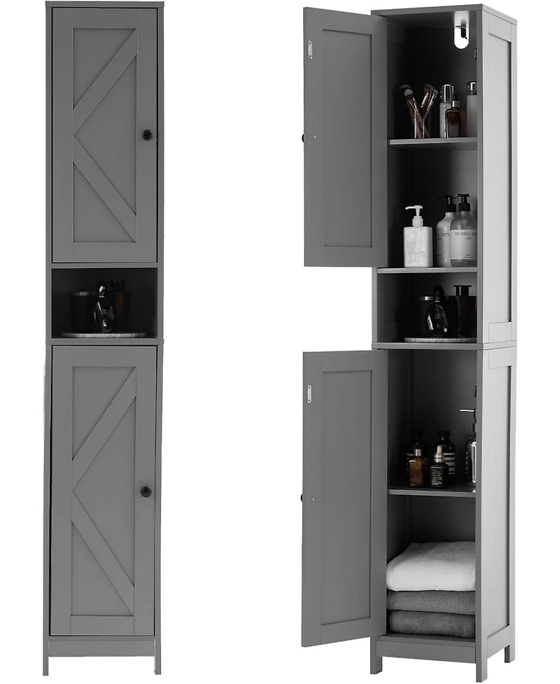 gaomon Tall Narrow Bathroom Cabinet, 66.9", Freestanding Water-Resistant Storage, 2 Doors, Small Space Organizer