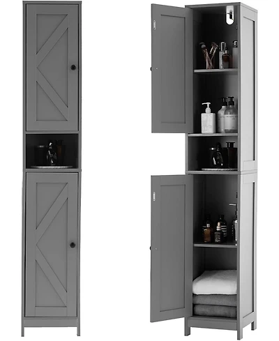 gaomon Tall Narrow Bathroom Cabinet, 66.9", Freestanding Water-Resistant Storage, 2 Doors, Small Space Organizer