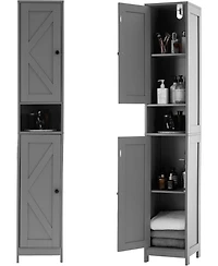 gaomon Tall Narrow Bathroom Cabinet, 66.9", Freestanding Water-Resistant Storage, 2 Doors, Small Space Organizer