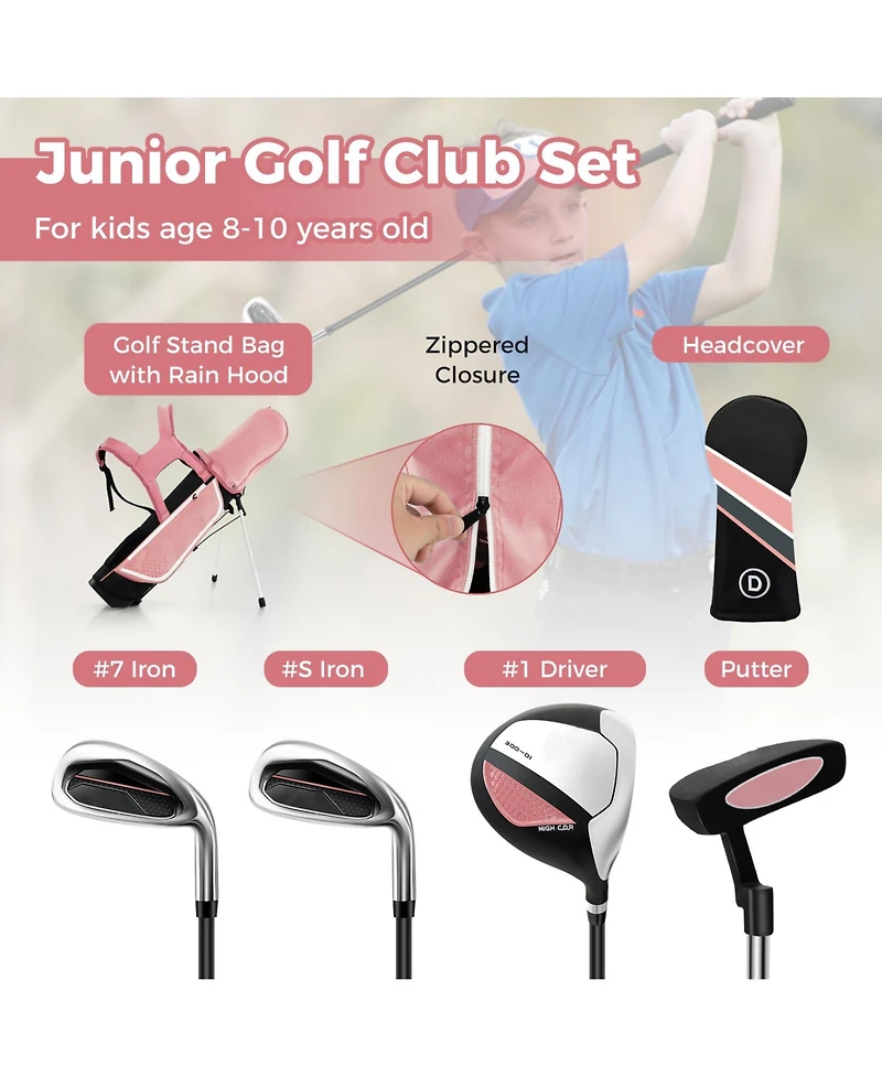 Mecale Junior Complete Golf Club Set with Rain Hood, Right Hand, Ages 8-10
