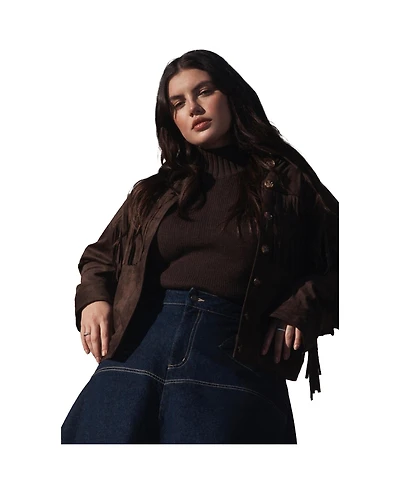Eloquii Women's Faux Suede Fringe Jacket