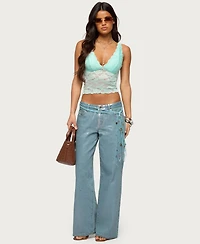 Edikted Women's Vanya Sheer Lace V Neck Top