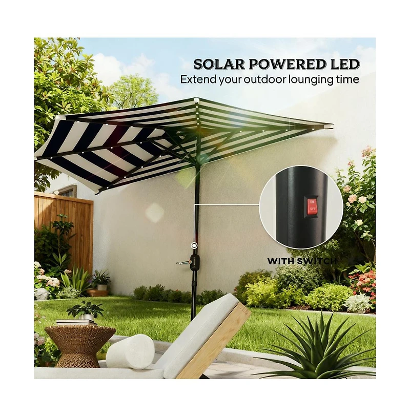 Clihome Small Vented Half Patio Umbrella,Half Outdoor Patio Umbrella,with Crank 8 Ribs for Outdoor