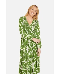 Yumi Women's Abstract Print Ruched V-Neck Midi Dress