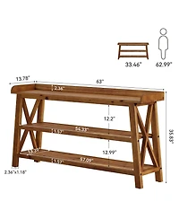 Tribesigns 3-Tier Solid Wood Console Table with X-Shaped Frame, 63-Inch Farmhouse Entryway Table, Sofa Console Behind Couch