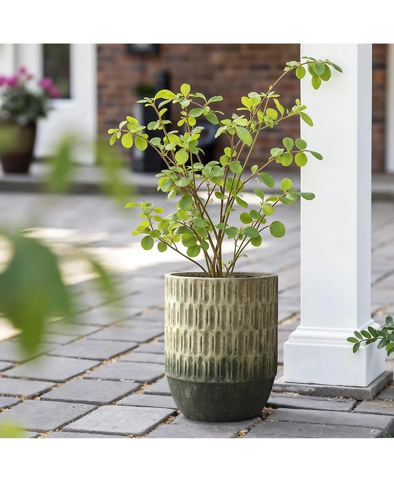 LuxenHome Old-World Brown with Green Bottom 16.5-Inch Tall Round Cement Planter