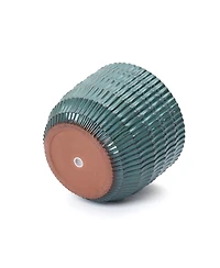 LuxenHome Boho Coastal Ceramic Planter, 11.2" Tall Pot with Ribbed Texture & Weathered Finish