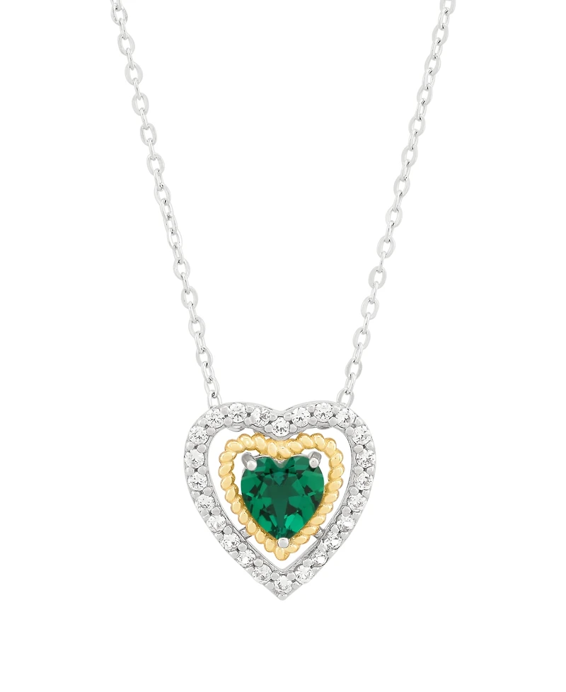 Macy's 3-Piece Created Emerald (1-1/2 ct. t.w.) and White Topaz (5/8 ct. t.w.) Heart Pendant Necklace and Stud Earrings Set in 14k Sterling Silver
