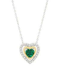 Macy's 3-Piece Created Emerald (1-1/2 ct. t.w.) and White Topaz (5/8 ct. t.w.) Heart Pendant Necklace and Stud Earrings Set in 14k Sterling Silver