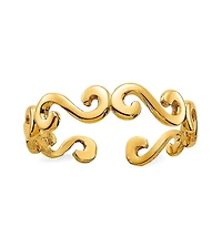 Curata Jewelry Solid 10k Yellow Gold Art Deco Swirl Adjustable toe ring 4mm Wide toe ring