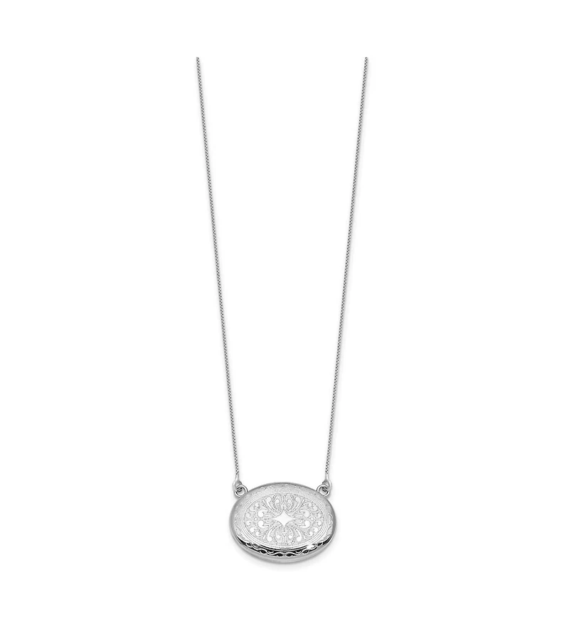 Curata Jewelry 925 Sterling Silver Rhodium Plated 18+2 Inch Sideways Etched Locket Necklace 26.15mm Wide Locket Necklace