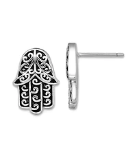 Curata Jewelry 925 Sterling Silver Rhodium Plated Oxidized Hamsa Hand of God Stud Earrings 13x10mm 13.1mm long Stud Earring