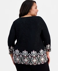 Jm Collection Plus Border-Print Jacquard Knit Top, Macy's Exclusive