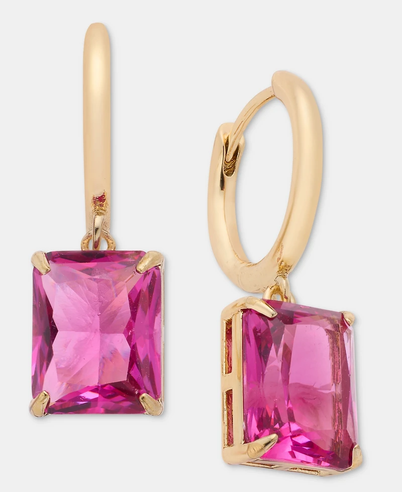 Lauren Ralph Lauren Gold-Tone Fuchsia Stone Huggie Drop Earrings