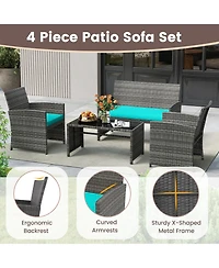 Gymax Set of 8 Patio Conversation Set w/Seat Cushions & Tempered Glass Tabletop Porch