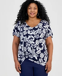 Jm Collection Plus Sicily Scroll V-Neck Flutter-Sleeve Top, Macy's Exclusive