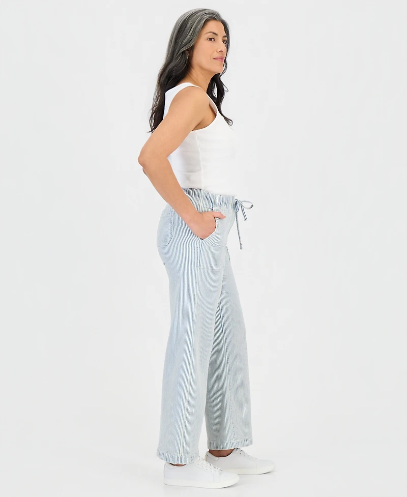 Style & Co Petite Engineer-Stripe Pull-On Wide-Leg Jeans, Macy's Exclusive