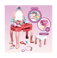 Bruce & Shark Princess Vanity Set with Lights & Music - Realistic Makeup Toys, Stool & Mirror for Girls