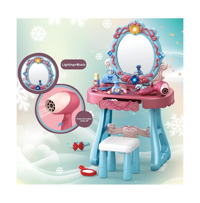 Bruce & Shark Musical Light-Up Vanity Gift Set with 29-Piece Pretend Play Makeup Toy for Girls
