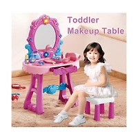 Bruce & Shark Toddler Vanity Set, Light-Up Mirror with Music, Stool & 29 Pretend Play Accessories