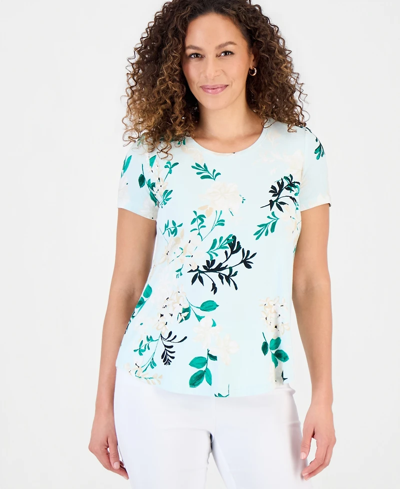 Jm Collection Petite Reve Garden Short-Sleeve Top, Created for Macy's
