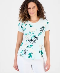 Jm Collection Petite Reve Garden Short-Sleeve Top, Created for Macy's
