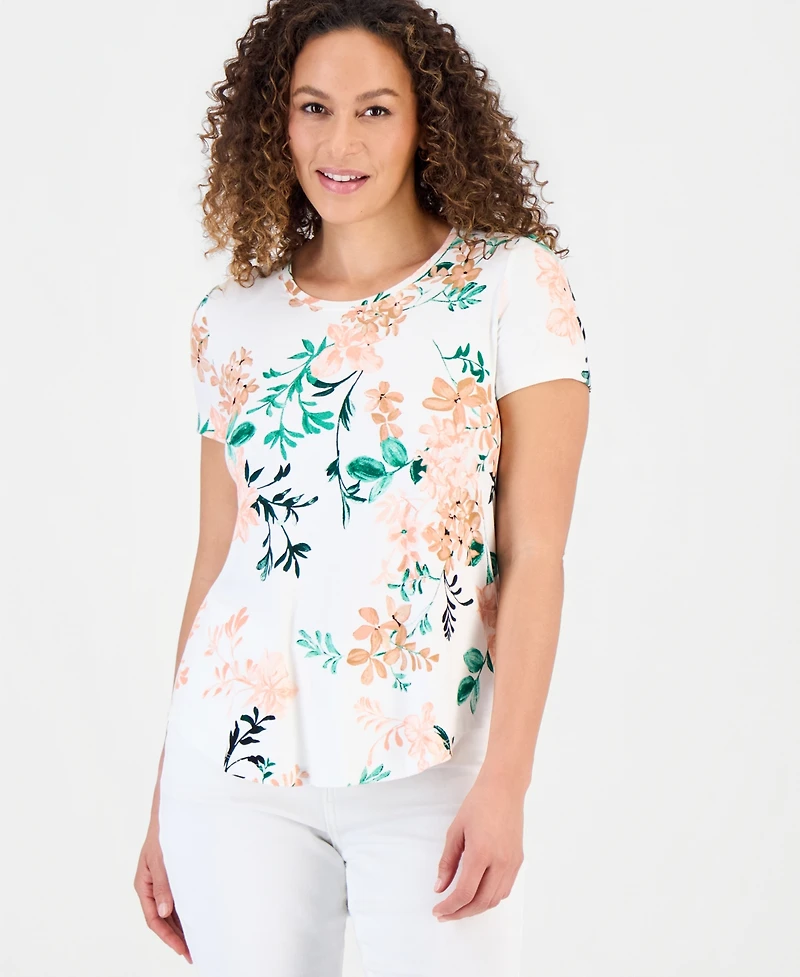 Jm Collection Petite Reve Garden Short-Sleeve Top, Created for Macy's