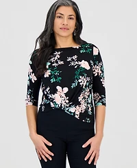 Jm Collection Petite Printed Asymmetric Twist-Front Top, Macy's Exclusive