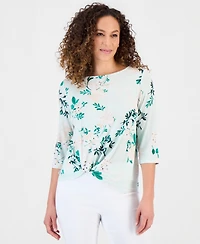Jm Collection Petite Printed Asymmetric Twist-Front Top, Macy's Exclusive