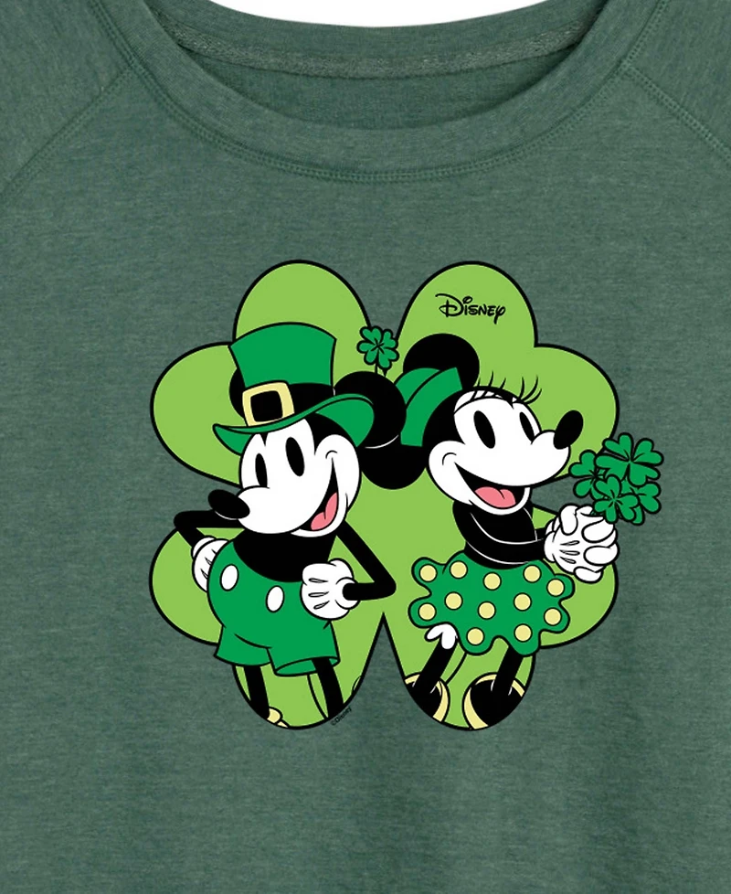 Hybrid Apparel Plus Disney St. Patrick's Day Mickey Minnie Shamrock French Terry Graphic Crewneck T-Shirt