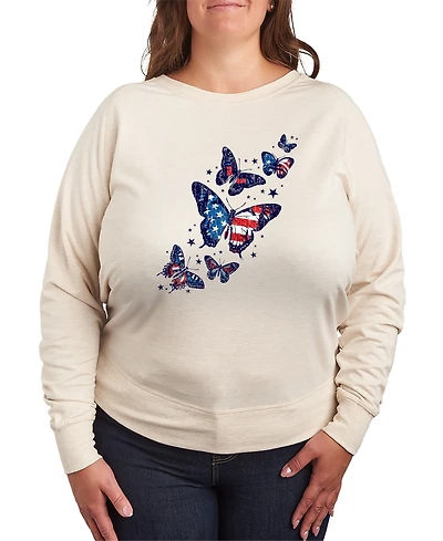Hybrid Apparel Plus Instant Message Patriotic Butterflies Crewneck Pull-On T-Shirt