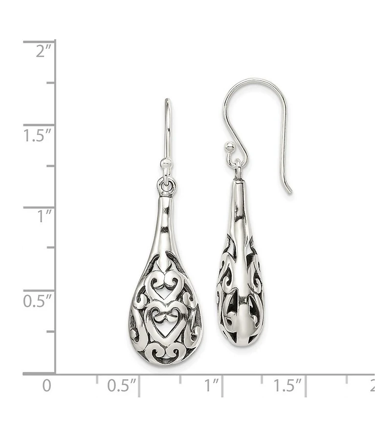 Curata Jewelry 925 Sterling Silver Shepherd hook Oxidized Rhodium Plated Antiqued Teardrop Boho Hook Earrings 41x11mm 41x11mm Wide Stud Earring