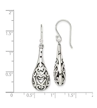 Curata Jewelry 925 Sterling Silver Shepherd hook Oxidized Rhodium Plated Antiqued Teardrop Boho Hook Earrings 41x11mm 41x11mm Wide Stud Earring