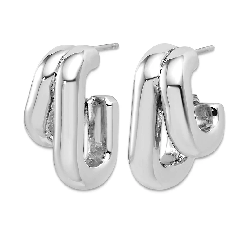 Curata Jewelry 925 Sterling Silver Italian Double Squared J Hoop Earrings 25x16mm 25.5x15.9mm Wide 12.6mm Thick Hoop Earring