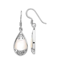 Curata Jewelry 925 Sterling Silver Rhodium Plated Teardrop Mother of Pearl Filigree Boho Hook Earrings 33x11mm 33.3x10.45mm Wide Stud Earring