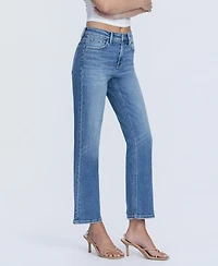 Flying Monkey Women's High Rise Back Distressed Hem Ankle Straight Jeans