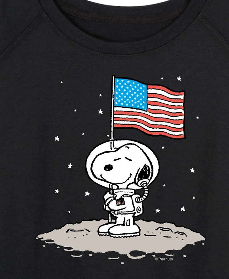 Hybrid Apparel Plus Peanuts Snoopy Astronaut American Flag French Terry Graphic Crewneck T-Shirt